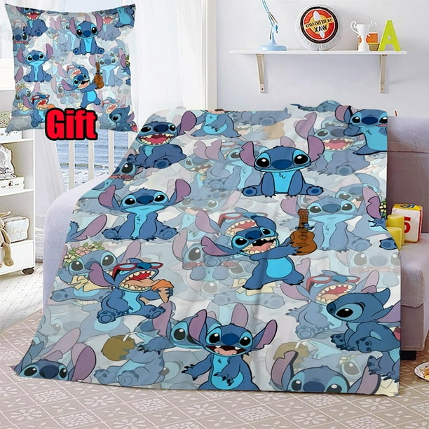Disney Stitch Blankets With Pillow Cover Soft Lightweight Flannel Blankets For Office, Bed, Sofa