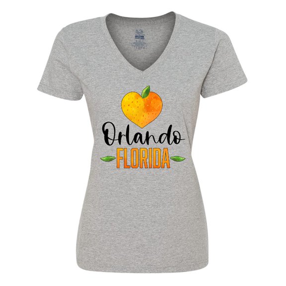 Inktastic Orlando Florida Orange in Heart Women's V-Neck T-Shirt