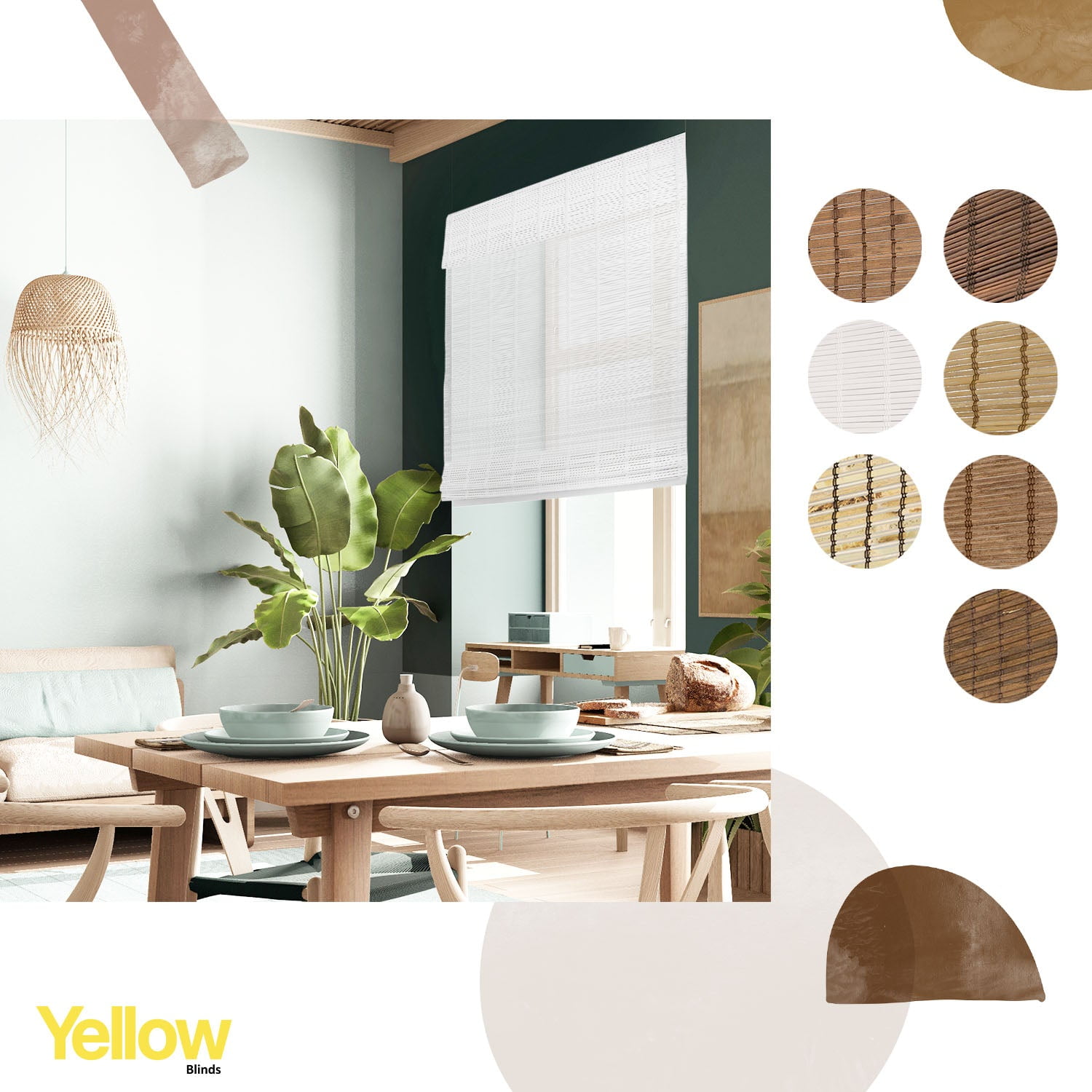 Yellow Blinds 29"W x 64"H Natural Woven Cordless Light Filtering Bamboo Roman Shades for Window, Vanilla