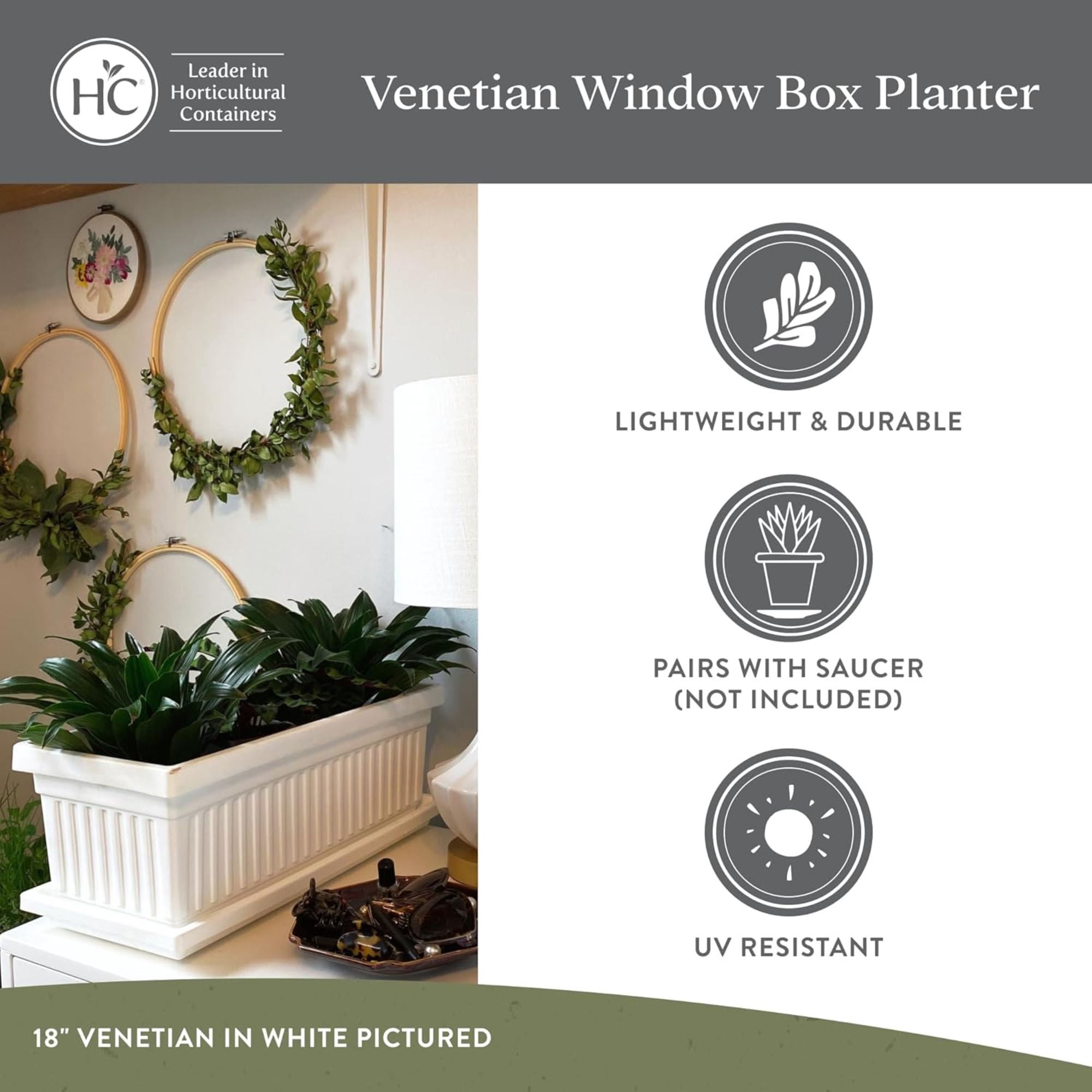 The HC Companies 24-Inch Venetian Window Planter Box with Drain Plug, White