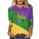 thumbnail image 2 of Tejiojio Mardi Gras Shirts for Women Patch Print 3/4 Sleeve Tops Carnival Party Tshirt Casual Crewneck Blouse, 2 of 5