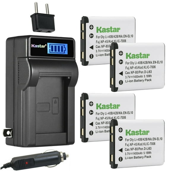 Kastar 4-Pack NP-45 Battery and LCD AC Charger Compatible with Fujifilm FinePix XP130, FinePix XP140, FinePix Z10fd Z20fd, FinePix Z30 Z31 Z33WP Z35 Z37, FinePix Z70 Z71, FinePix Z80 Z81 Cameras