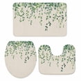 thumbnail image 2 of Spring Leaf Bathroom Rugs Set Retro Watercolor Green Eucalyptus Leaves Rustic Linen Texture Non Slip Absorbent Bath Mats 3 Piece Set, U-Shaped Floor Mat, Toilet Seat Cover Small Size, 2 of 9