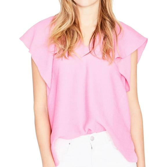 Rachel Rachel Roy Womens Flutter Sleeves V-Neck Blouse Pink S