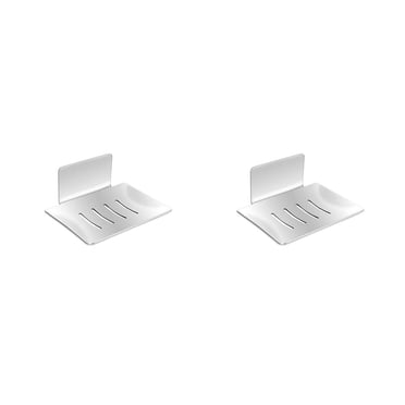 kurtrusly Support de Toilette Porte-Savon Support de Bain Aluminium Installation Pratique Sans Perçage Style Simple Décoration Maille Fournitures de Salle de Bain Blanc Mat 2 Ensembles