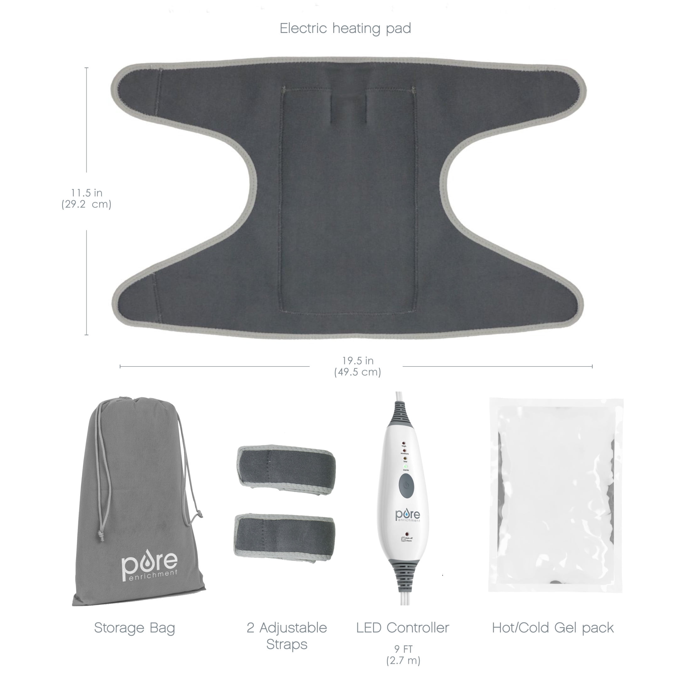 Pure Enrichment PureRelief Universal Joint & Muscle Heating Pad - 4 Heat Settings, Adjustable Straps, Hot/Cold Gel Pack, Storage Bag - Ideal for Temporary Pain Relief for Shoulder, Arm, Knee & Elbow