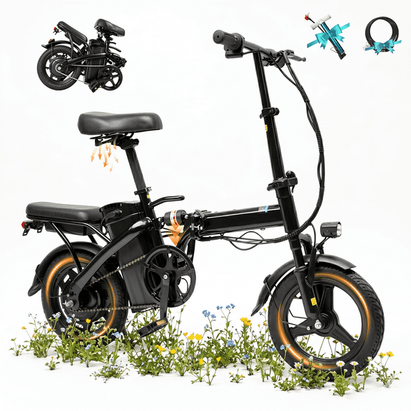 XKJ Electric Bike for Adults, Ebike, Electric Bicycle with 48V 12AH Battery,14" Folding Ebike, 20MPH,20 Miles,500W High Motor,Multi-Shock Absorption,Commuting Mini E Bikes for Teens,UL2849
