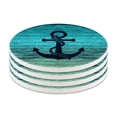 thumbnail image 3 of CARIBOU Round Ceramic Stone Coaster for Drinks Set of 4pcs, Blue Anchor Wood, 3 of 6