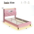 thumbnail image 2 of Afuhokles Twin LED Bed Frame with Storage Headboard and Charging Station, Velvet Upholstered Platform Bed Frame, Pink, 2 of 9