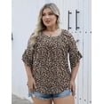 thumbnail image 3 of WQD Womens Plus Size Tunic Top 3/4 Ruffle Sleeve Crewneck Pleated Blouse Dressy Casual, 3 of 6
