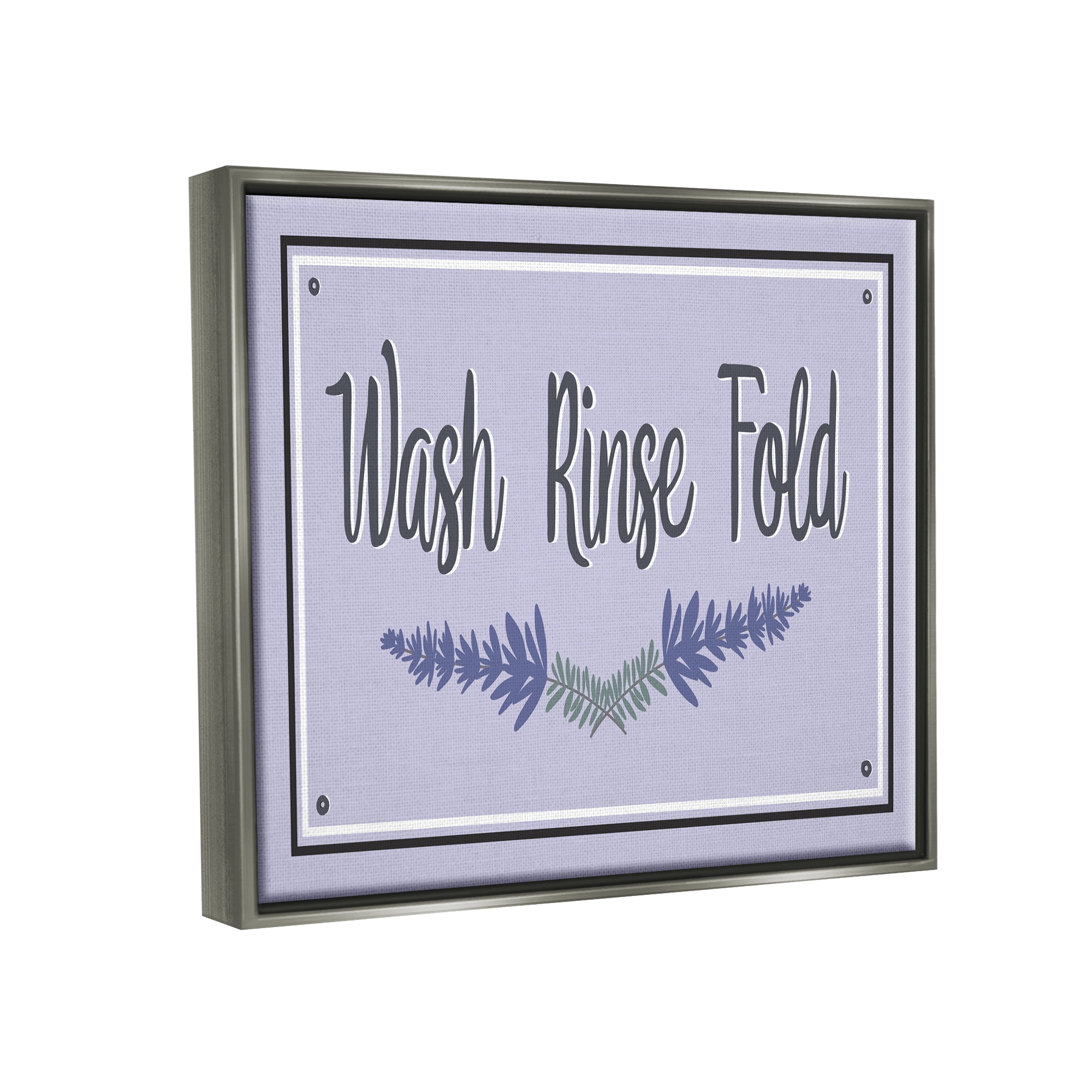 Stupell Industries Wash Rinse Fold Lavender Sprigs Typography Painting Gray Floater Framed Art Print Wall Art