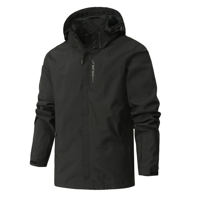 LOVZFMLL Jackets for Men Man Solid Color Water Resistance Drawstring Pockets Hooded Outdoor Jacket Coat