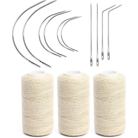 Weaving Needle Combo Deal 3 Thread with 10pcs Needle for Making Wig Sewing Hair Weft Hair Weave Extension Big Medium and Small C Shape Curved Needle with J I Needle (10 Needle, 3 Thread, Blond)