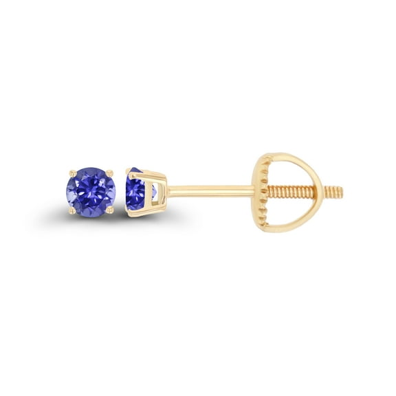 Decadence 14K Yellow Gold Plated Sterling Silver 3mm Round Natural Tanzanite December Birthstone Screwback Stud Earrings