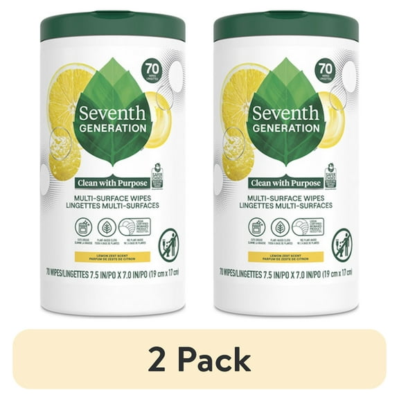 (2 pack) Seventh Generation Multi Surface All Purpose Cleaning Wipes, Lemon Zest, 70 Count