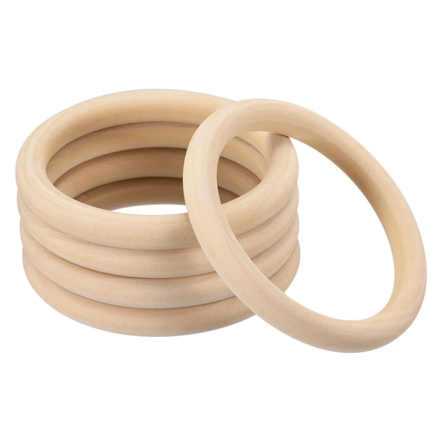 Unique Bargains 5Pack 85mm(3.3') Natural Wood Rings, 10mm Smooth Unfinished Wooden Circles