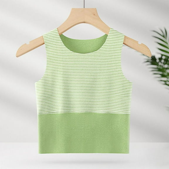 Spazoro Toddler Girls Tank Tops Undershirts, Striped Sleeveless Breathable 100%Cotton with Thickened Fleece Camisole for Kids Girls Boys Green Size 3-4 T