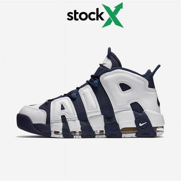 Nike Air More Uptempo Azul Blanco Cuero Esponjoso High Top Zapatos De Baloncesto
