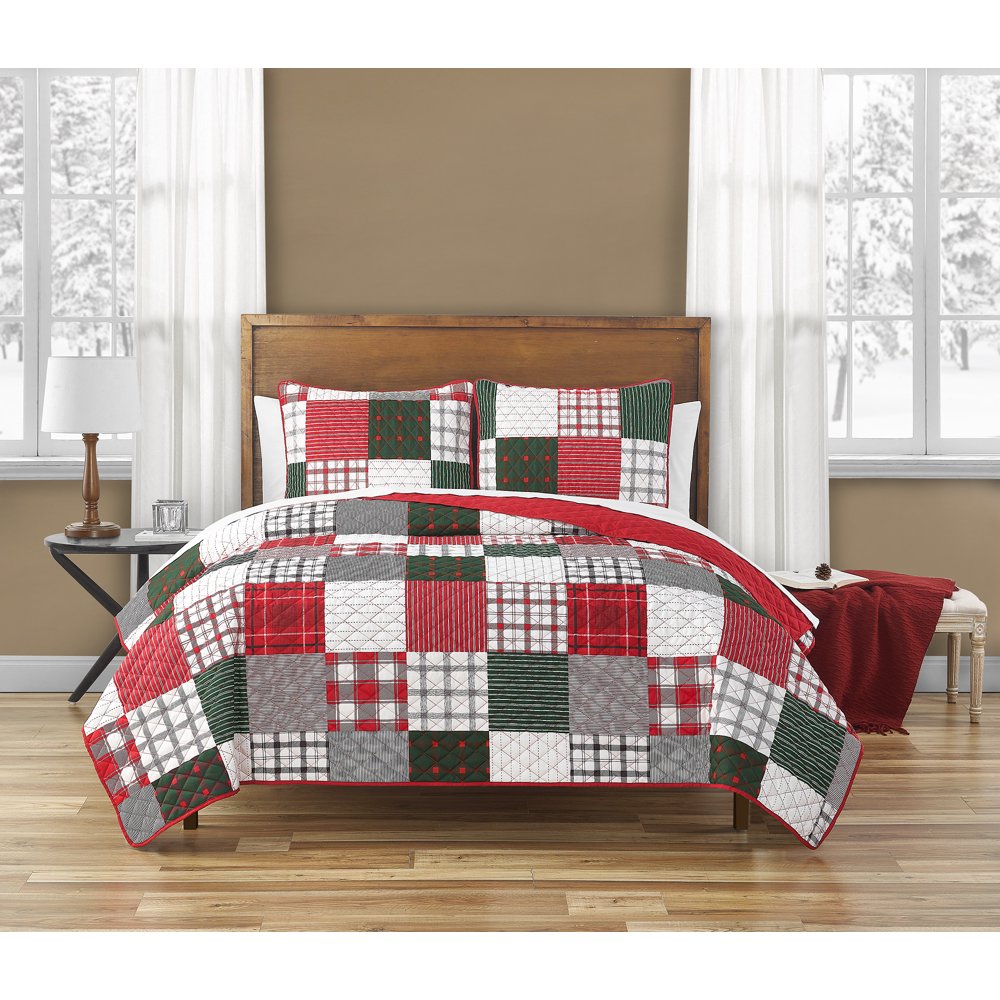 Mainstays Patchwork Polyester Quilt Set, Twin./XL, Red