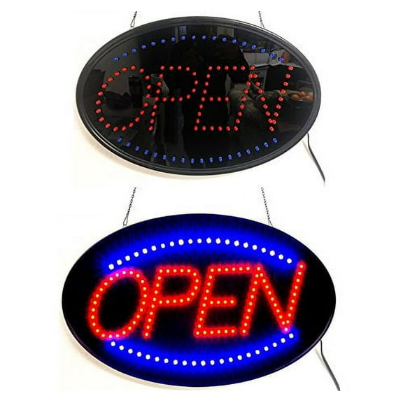 Delux Jumbo 24" x 13" Ultra Bright LED Neon Open Sign with Motion 2X Larger LEDs