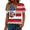 thumbnail image 2 of LWavelet Fourth of July Shirts for Women Short Sleeve Tops V-Neck Casual USA Patriotic Floral Embroidered Tee Wine L, 2 of 7