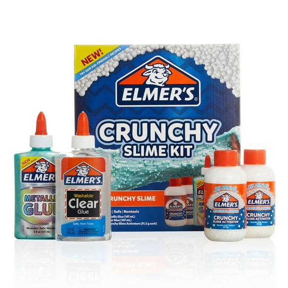 Elmer’s Crunchy Slime Kit | Slime Supplies Include Metallic Liquid Glue, Clear Liquid Glue, Crunchy Magical Liquid Slime Activator, 4 Count