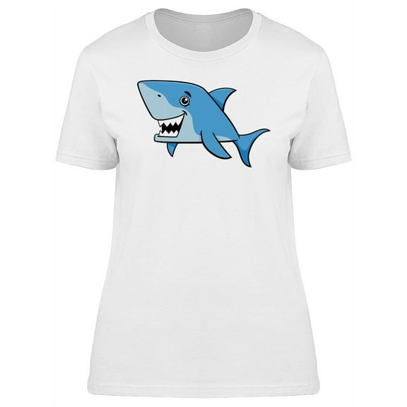 Cute Happy Shark Mascot Cartoon T-Shirt Women -Image by Shutterstock, Female Small
