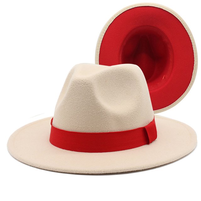 SAYOO Sombrero de lana de otoño neutro, sombrero de Fedora de doble cara de moda con cinta decorativa SAYOO moda