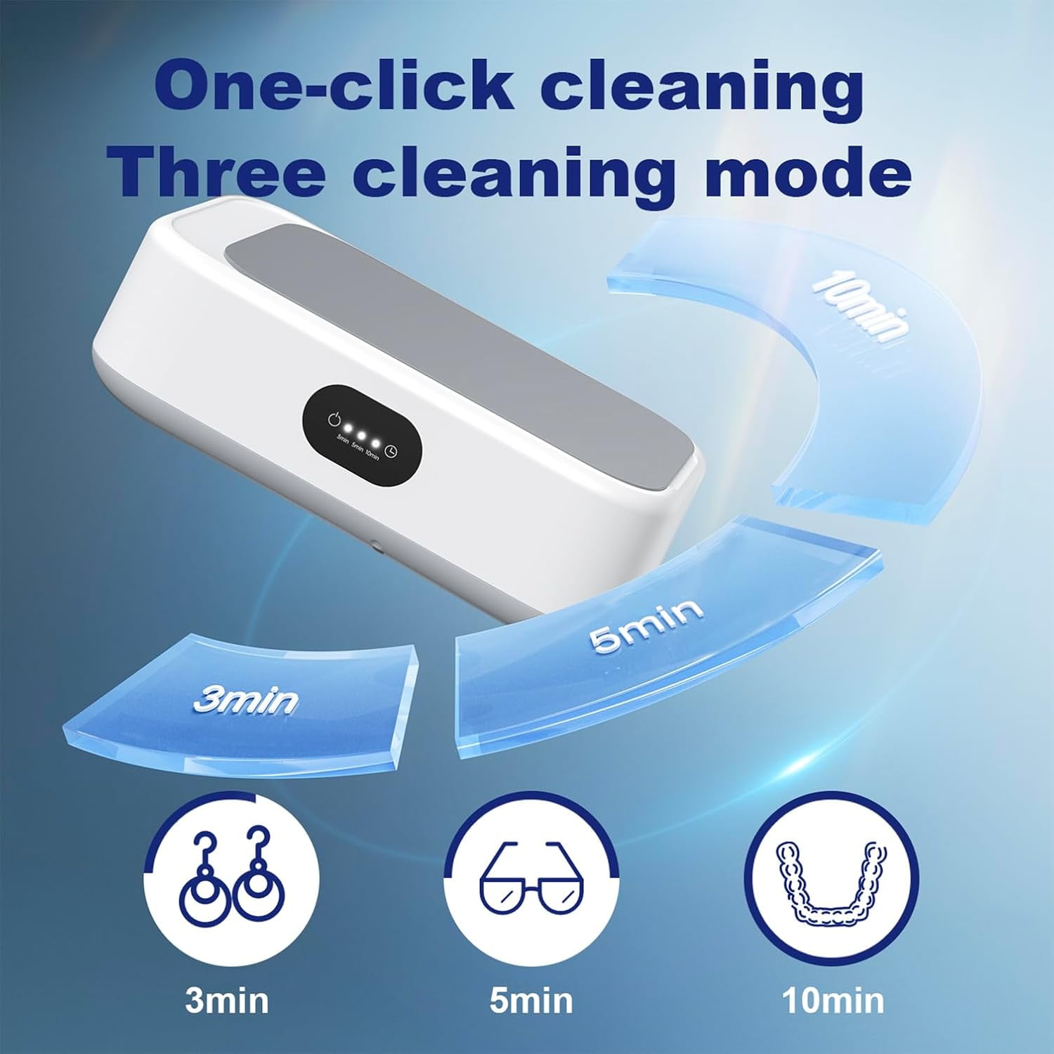 Ultrasonic Jewelry Cleaner for Eyeglasses, Rings, Watches, Dentures, Retainer, Razors, 49KHz Timer Cleaning Machine with 3 Timer Modes, Portable Cleaning Machine, Digital Display