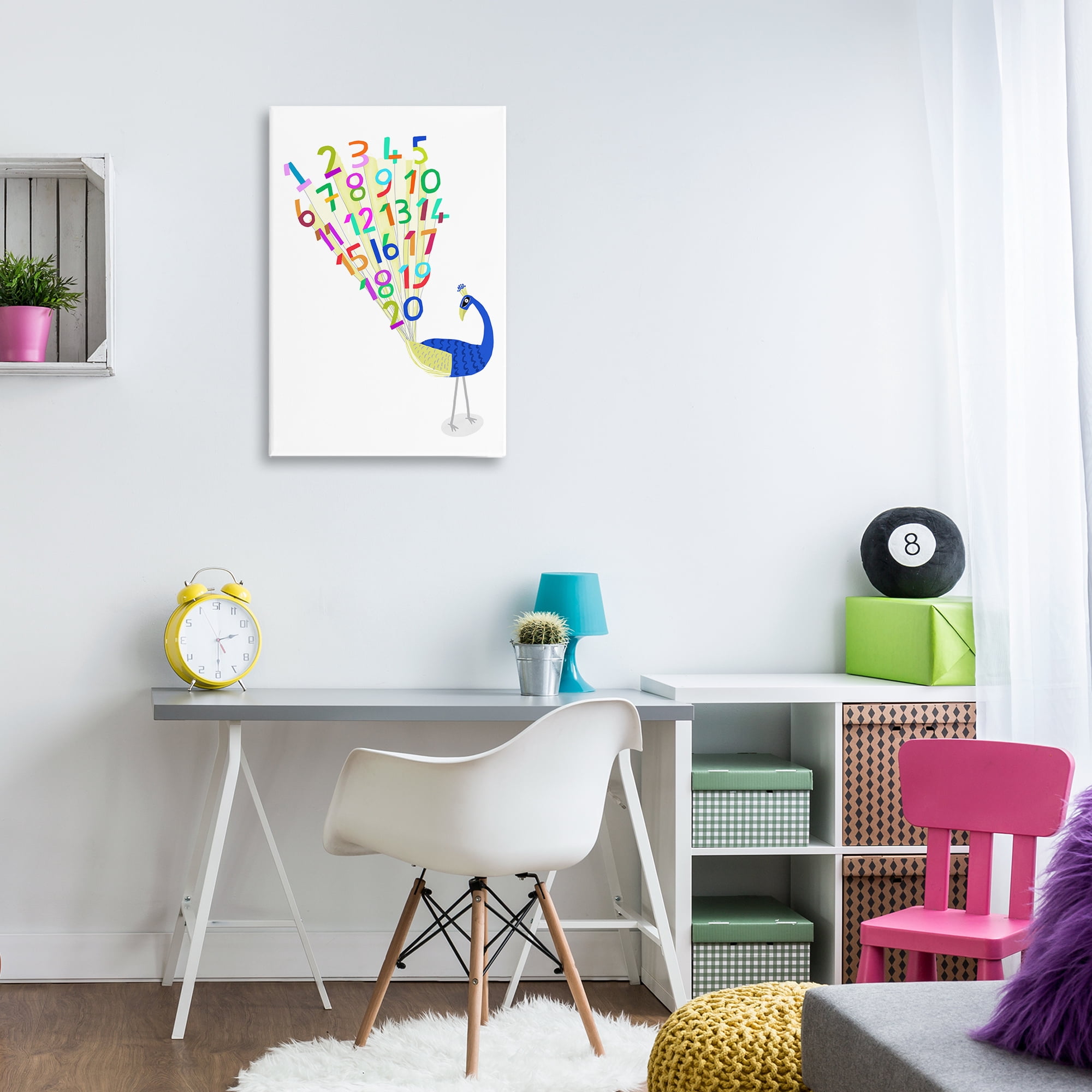Stupell Industries Peacock with Numbers Animals & Insects Painting Gallery Wrapped Canvas Art Print Wall Art, 20 x 30