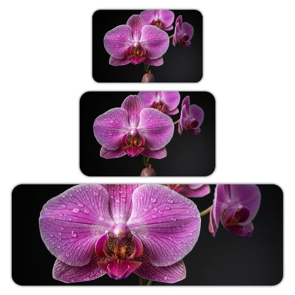 RKSupls Kitchen Rug Set 3 Piece Anti-Slip Flannel Floor Mats, Orchid Washable Absorbent Runner Mats for Kitchen Bathroom Home Decor