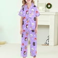 thumbnail image 5 of CAIXIA Girls Pajamas Size 10 3 Piece Cute Button Down Silky Lounge Sets Short Sleeve with Shorts & Long Pants Satin Sleepwear Loungewear for Kids Nightwear for Bedtime,25-Purple, 5 of 6