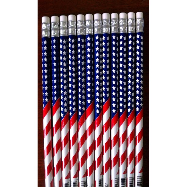 6 American Flag 2 Pencils Patriotic Back to School, New A brand