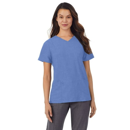 Women's Missy Cuddl Duds® Scrubs V-neck Top With 3 Pockets Color: Ceil Heather Size: SMALL