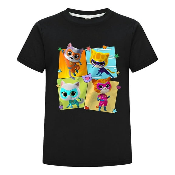SuperKitties Cat Hero Shirt for Kids – Cartoon Character Tee – Girls Boys Summer T-Shirt – Comfortable Cotton Outfit – Top for Casual Playtime