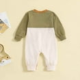 thumbnail image 3 of UAMVSH Baby Fall Winter Clothes Lightweight Long Sleeve Color Block Trendy Jumpsuits Infant Crew Neck Onesie Rompers with Chest Pockets(0-3 Months,Army Green), 3 of 6