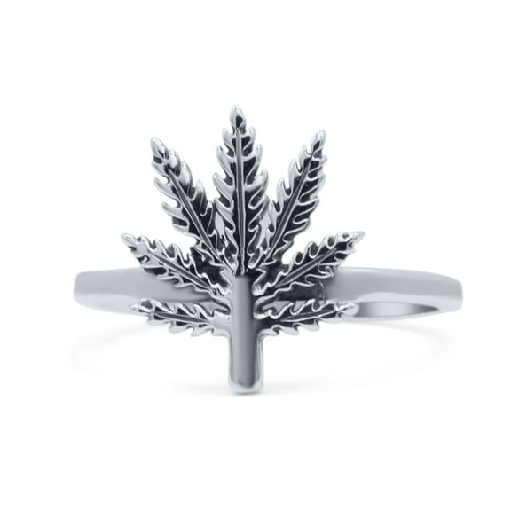 Elegant Marijuana Leaf Engraved Oxidized Women Ring Band 925 Sterling Silver Size 5
