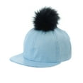thumbnail image 1 of Unisex Style Faux Fur Pom Pom Snapback Flat Bill Cap Hat - Silver Glitter on Sky Blue, 1 of 4