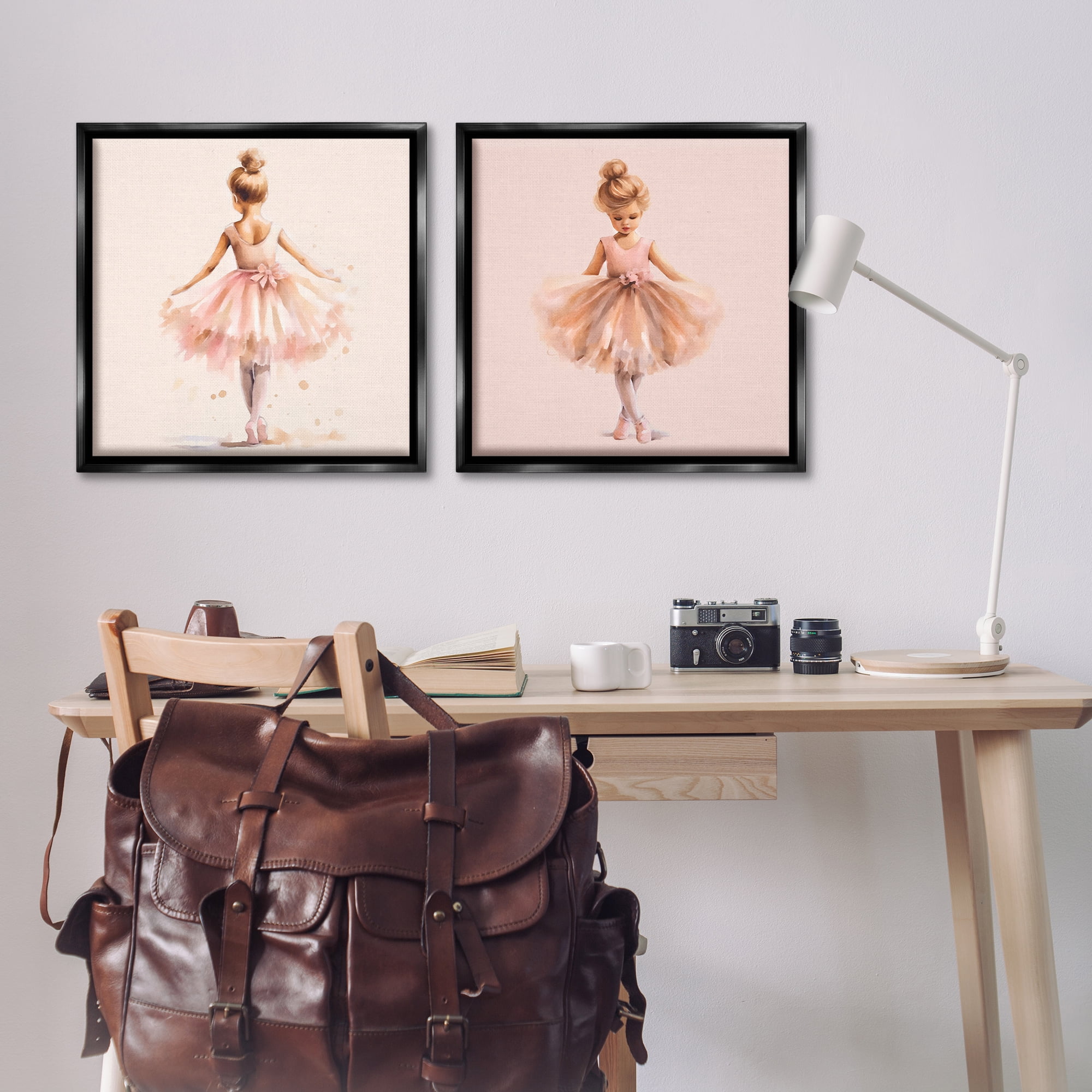 Stupell Industries Ballerina Dancing Stars People Painting Black Floater Framed Canvas Art Print Wall Art, 25 x 25, Set of 2