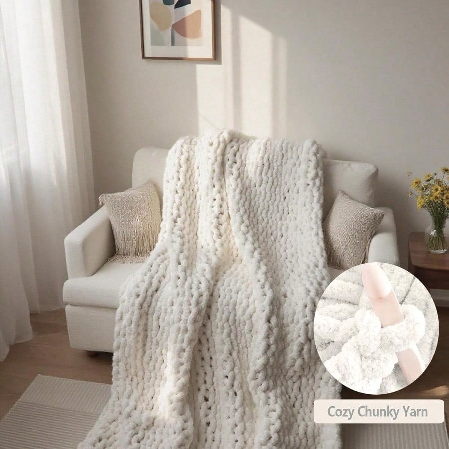 8 Pack Giant Chunky Yarn for Crocheting/Hand Knitting Blanket Extra Thick Yarn er Bulky Large Soft Fluffy Plush Fuzzy Thick Chenille Yarn-1 Pack of 226g/7.97oz- Knitting/Crochet-White