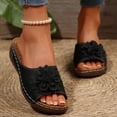 thumbnail image 6 of Gpaecead Women Flower Cutout Wedge Slides Open Toe Faux Leather Wood Texture Heel Spring Summer Height Casual Shoes,Black, 6 of 8