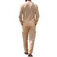 thumbnail image 5 of Miqool Mens 2 Piece Outfits Linen Stand Collar Long Sleeve Shirt Loose Workwear Pants Matching Set Casual Loungewear Tracksuit S‑3XL, 5 of 8