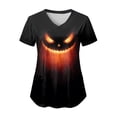 thumbnail image 6 of Godom T Shirt for Women Halloween Pumpkin Tees Fall Graphic Short Sleeve V Neck Tees, 6 of 7