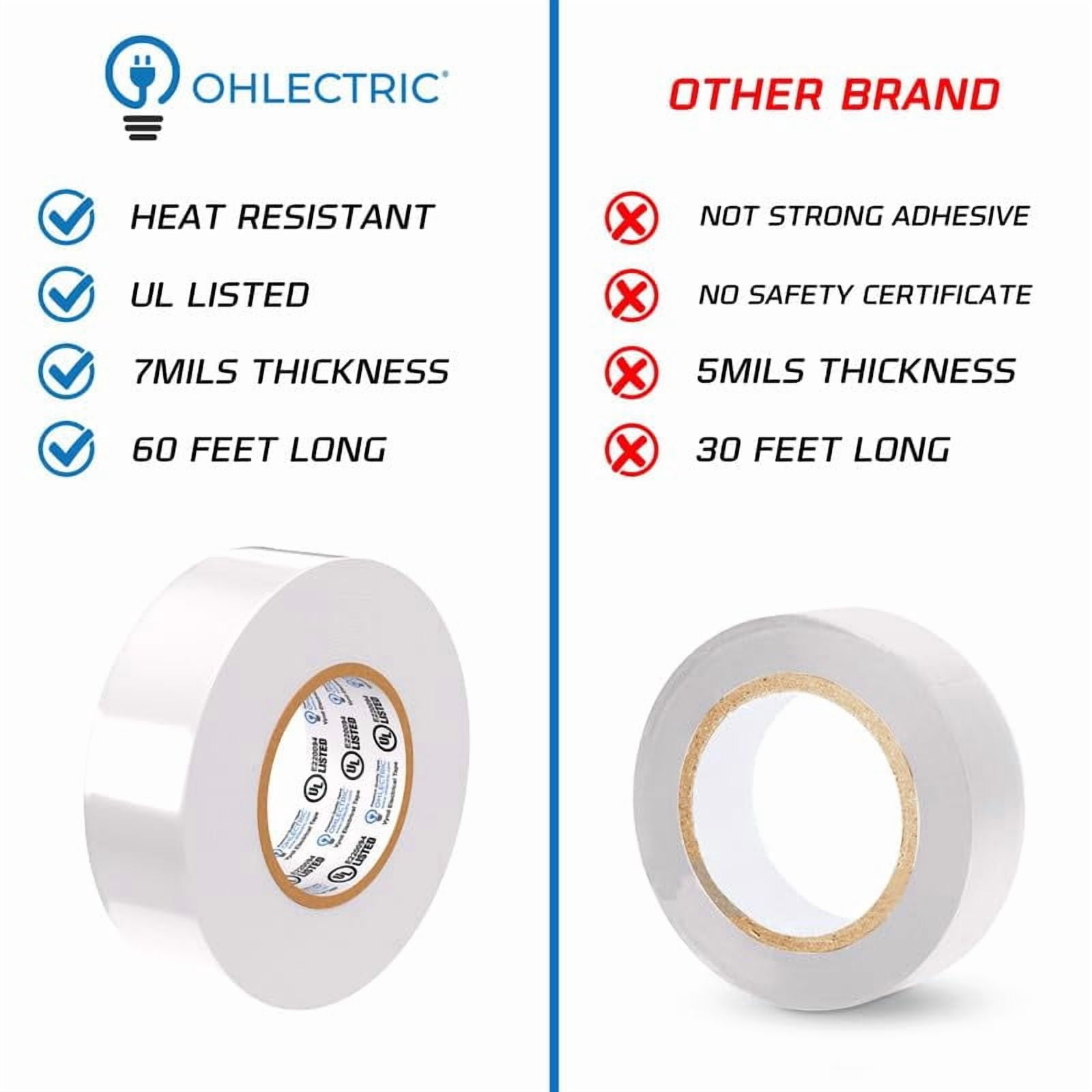 OHLECTRIC Professional Grade Vinyl Electrical Tape (20 Pack) White - 7 Mil Thick Flame-Retardant, Heat & Weather Resistant 3/4 Inch x 60 Feet | Ideal for Contractors & Electricians