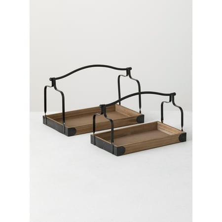 

Sullivans Set Of 2 Wooden Trays 10 H & 8.25 H Brown