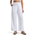 thumbnail image 1 of Pantalones Libin de lino con pernera ancha para mujer, color blanco, talla grande, 1 of 7