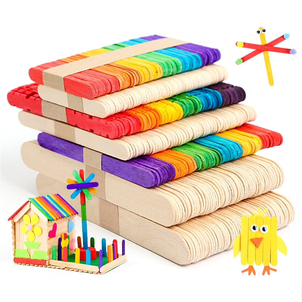 Comfy Package 6” Colored Popsicle Stick Set Wooden Sticks for Crafts,  Assorted 100-Pack 