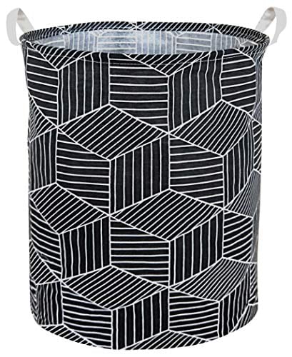 HIYAGON Large Storage Baskets,Waterproof Laundry Baskets,Collapsible Canvas Basket for Storage Bin for Kids Room,Toy Organizer,Home Decor,Baby Hamper Grey lines 