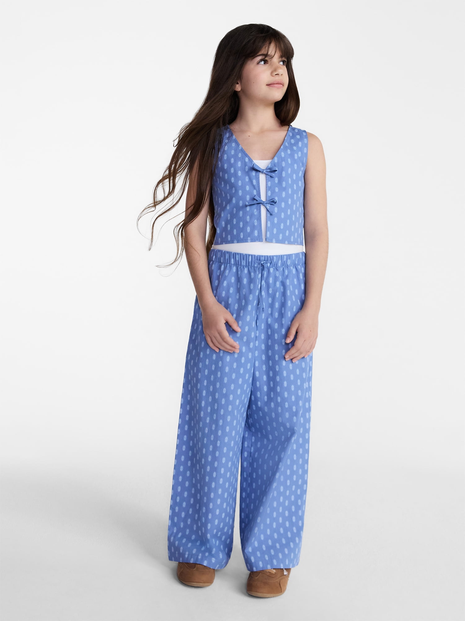 Weekend Academy Girls Printed Bow Cotton Vest, Sizes 4-18