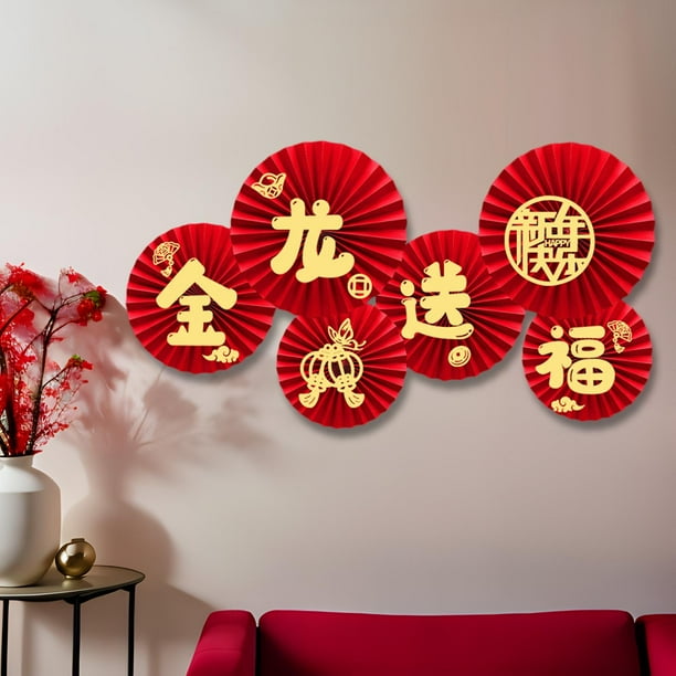 6x abanicos de papel de año Nuevo Chino decoraciones del Festival de Primavera decoración de año Nuevo Chino decoración de año Nuevo Lunar para fiesta Estilo F Macarena Abanicos de papel de año nuevo